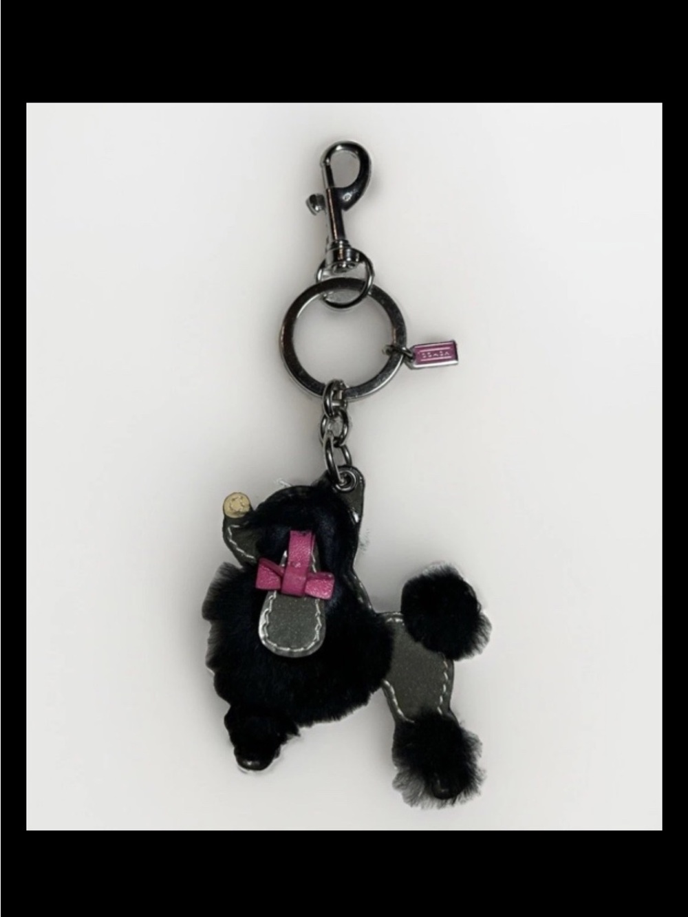 Coach Black Poodle Dog Leather, Faux Fur Bag Charm, 2006 Style: (#93124)